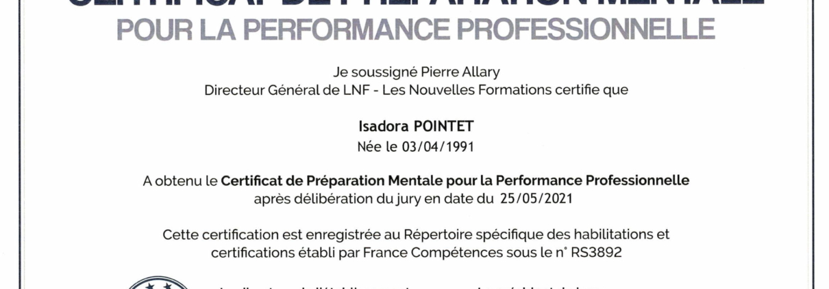 Certifiée en Préparation Mentale