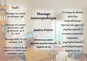 Massage naturopathie Isadora Pointet Détente musculaire hygiène de vie
